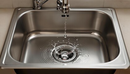 water drips from the faucet into the iron sink