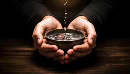 a cup of water in a person's hand, the concept of water scarcity