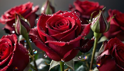 red roses with dewdrops on the petals