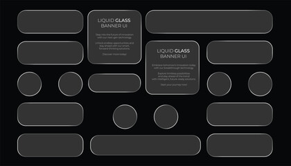 Liquid Glass UI Banner With Rectangles And Circles On Black Background