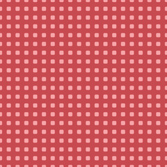 A seamless vector pattern featuring soft pink rounded squares on a warm red background. Perfect for packaging, textile prints, wrapping paper, stationery, and modern minimalist projects.