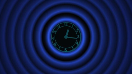 Futuristic teal analog clock with blue concentric circles radiating smoothly animated digital time concept.Blue concentric circles emanating from a teal analog clock face on a animation . - Powered by Adobe