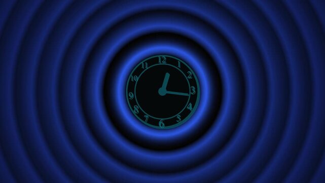 Futuristic teal analog clock with blue concentric circles radiating smoothly animated digital time concept.Blue concentric circles emanating from a teal analog clock face on a animation . - Powered by Adobe
