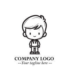 Black and White Chibi Boy Illustration with Jacket and Boots in Bold Thick Line Art Minimal Style