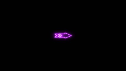 Neon arrow symbol icon. glowing neon line swipe right arrow icon on black background.