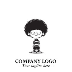 Black and White Chibi Boy Illustration with Jacket and Boots in Bold Thick Line Art Minimal Style