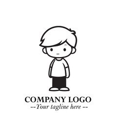 Black and White Chibi Boy Illustration with Jacket and Boots in Bold Thick Line Art Minimal Style