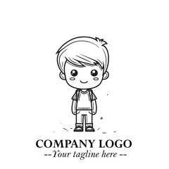 Black and White Chibi Boy Illustration with Jacket and Boots in Bold Thick Line Art Minimal Style