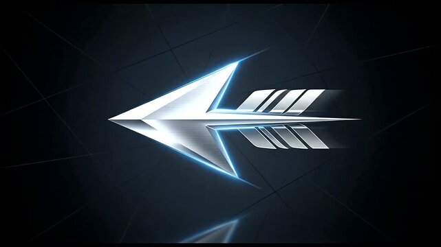 Sleek silver arrow logo with dynamic motion effect against a dark background, symbolizing speed