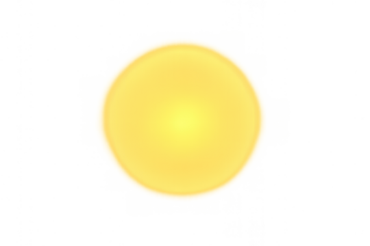 Glowing yellow light orb on transparent background, soft diffused illumination effect, abstract graphic for design projects