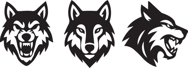 Aggressive wolf head mascot vector design set for sports team logo and brand identity
