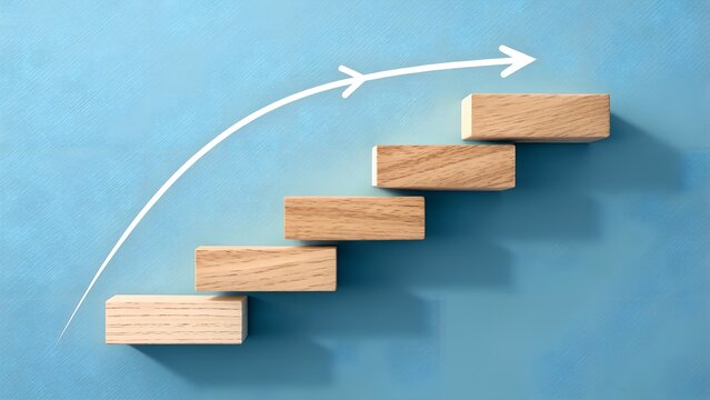Steps of Ascent &ndash; Incremental Growth and Strategic Progress, Business, Conceptual, Motivation, Abstract, Wooden Block