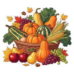Abundance of Autumn Fruits and Vegetables in Cinematic Vector Illustration
