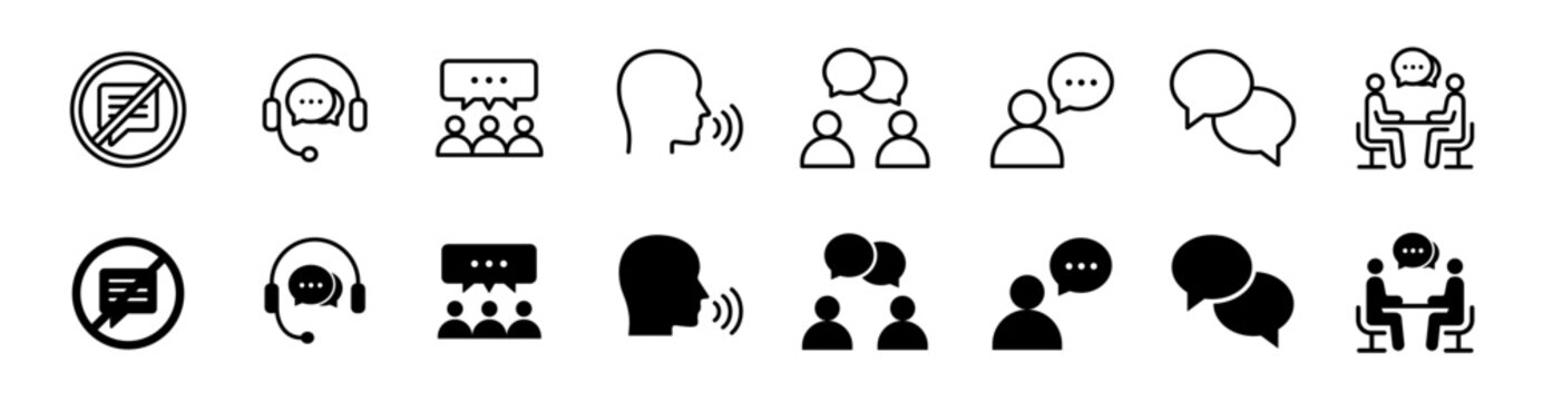 Communication icon set. Conversation, speech bubble symbol. Vector illustration.
