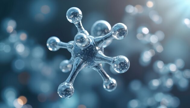 Illustration shows complex molecular structure with spheres connected by rods. Concept involves tech innovation nanomaterials. Illustration symbolize medicine research science study on atom molecular