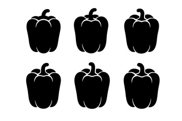 Black bell pepper silhouettes arranged in a neat grid pattern on a white background for a clean design look
