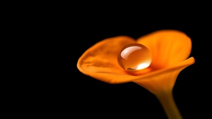 A close-up of a vibrant orange flower petal with a glistening water droplet, showcasing nature's delicate beauty.
