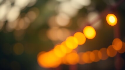 Soft, glowing lights in warm sunset hues create a dreamy and romantic outdoor atmosphere.