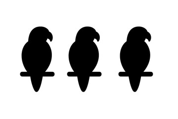 Three silhouettes of parrots sitting on perches against a simple background