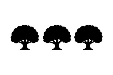 Three stylized trees in silhouette showcasing simple shapes and flowing lines, representing nature and tranquility during daytime