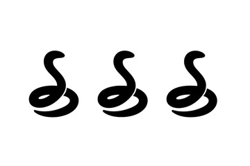 Three abstract black snake designs on a white background featuring smooth curves and flowing lines
