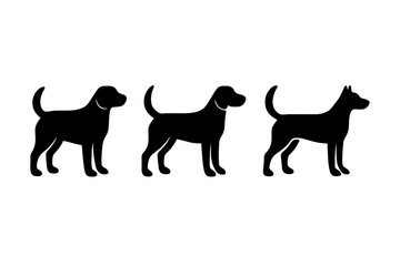 Silhouettes of three different dog breeds standing side by side against a plain background during a design illustration