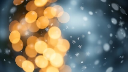 Winter scene with motion-blurred snowflakes and warm glowing lights, evoking a festive and cozy atmosphere.