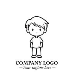 Black and White Chibi Boy Illustration with Jacket and Boots in Bold Thick Line Art Minimal Style