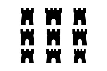 Black castle silhouettes arranged in a grid pattern creating a strong visual appeal for design purposes or artistic projects © AVRIX