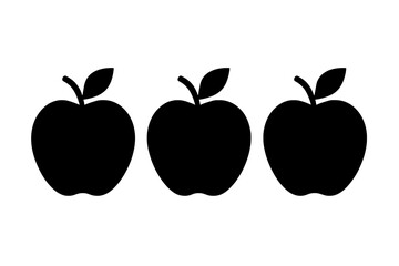 Three simple black apple silhouettes lined up in a row on a white background