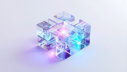 Quantum Cube Cluster &ndash; Translucent Modules with Neon Glow