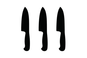Three kitchen knives arranged in a lineup showing different sizes and styles for food preparation needs