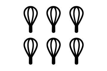 Six black whisk designs suitable for kitchen art or online cooking content