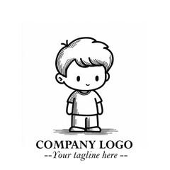 Black and White Chibi Boy Illustration with Jacket and Boots in Bold Thick Line Art Minimal Style