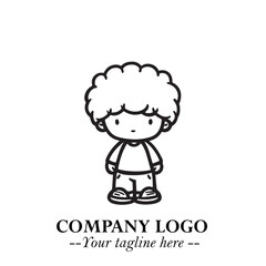 Black and White Chibi Boy Illustration with Jacket and Boots in Bold Thick Line Art Minimal Style