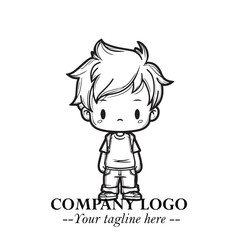 Black and White Chibi Boy Illustration with Jacket and Boots in Bold Thick Line Art Minimal Style