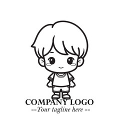 Black and White Chibi Boy Illustration with Jacket and Boots in Bold Thick Line Art Minimal Style