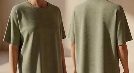 Green textured tshirt, front and back view