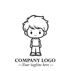 Black and White Chibi Boy Illustration with Jacket and Boots in Bold Thick Line Art Minimal Style