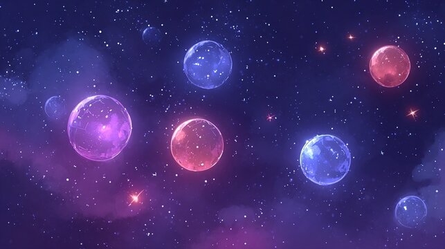 Colorful planets in space