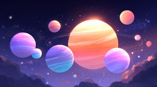 Colorful planets in space