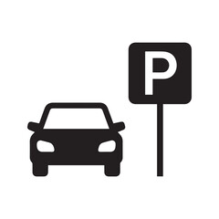 Parking Icon, Car with Parking Sign Symbol, Vehicle Parked Vector Illustration
