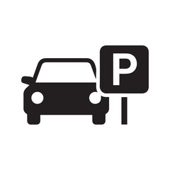 Parking Icon, Car with Parking Sign Symbol, Vehicle Parked Vector Illustration
