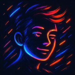 Neon male portrait with brushstroke city night lights