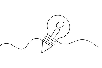 Obraz premium Light bulb continuous one line drawing minimalist style isolated outline vector illustration design 