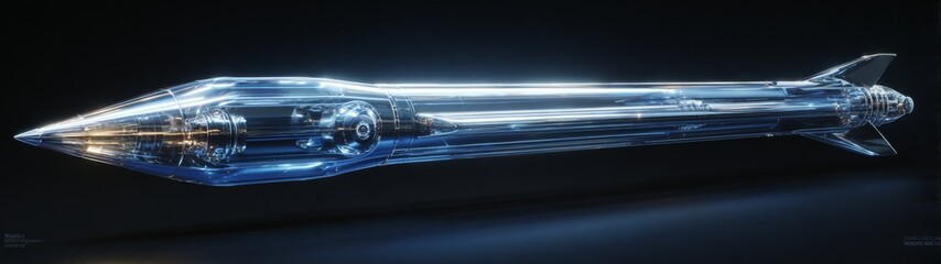 Obraz premium Streamlined missile design emphasizes futuristic high-speed capability. Ai persona. Sleek metallic missile with aerodynamic fins for optimal speed. Mechanical being. Cybernetic mind.