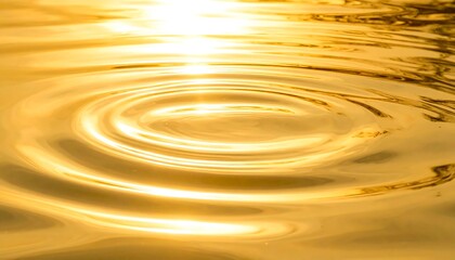 Golden ripples spread across a calm liquid surface, reflecting a bright light source above, creating circular patterns