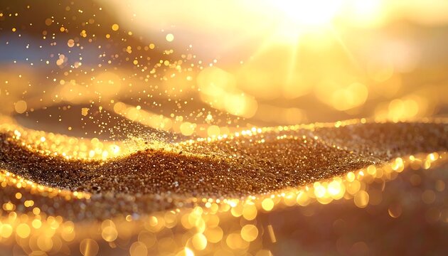 Glistening granular surface with bokeh, illuminated by a bright sun, creating a radiant, textured effect