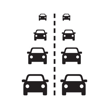 Highway Traffic Jam Icon, Heavy Road Congestion Symbol, Cars in Two Lanes Silhouette
