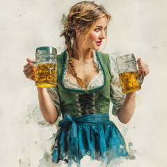 Dirndl watercolor illustration for Octoberfest celebration.